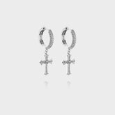 925 ICED CROSS HOOP EARRINGS